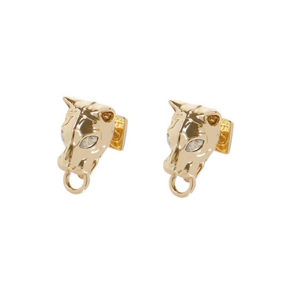 ALEXIS BITTAR • Gold Panther Head Crystal Eyed Post Stud Ring Earrings - Picture 6 of 12